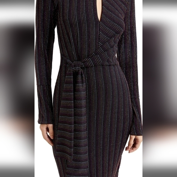 NWT Metallic Stripe Long Sleeve Midi Black Multi Dress XS FRENCH CONNECTION - Picture 3 of 14